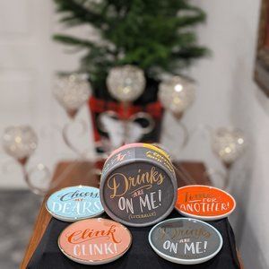 High Five By LadyFingers Letter Press Porcelain Rimmed Coaster Set New in Box ❤️